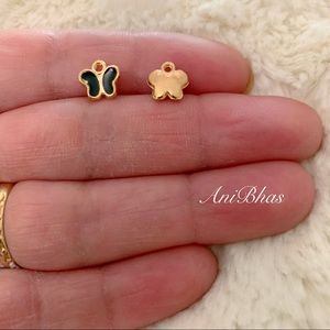 2 Black Dainty Gold Tone Butterfly Enamel Charms